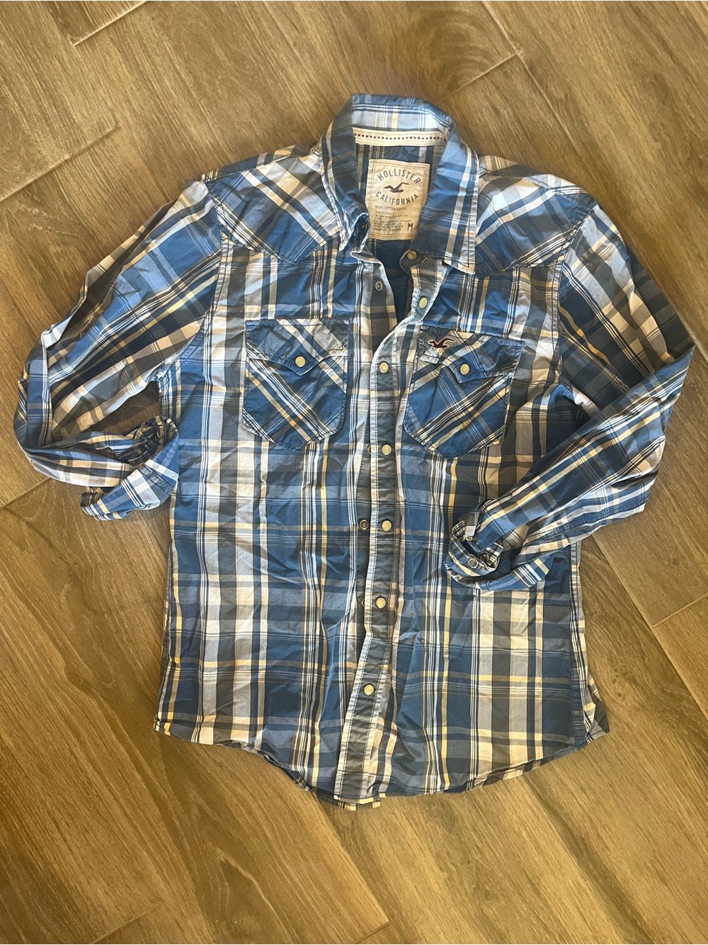 Hollister Blue & White Plaid Long-Sleeve Button-Down Shirt